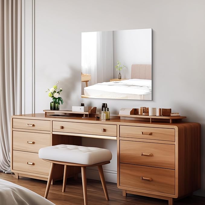 Frameless Mirror, 24x24 inch Square Bathroom Mirrors for Wall, Upgraded Shatterproof Vanity Mirror Over Sink with Polished Edge for Bathroom,Bedroom,Living Room and Entryway
