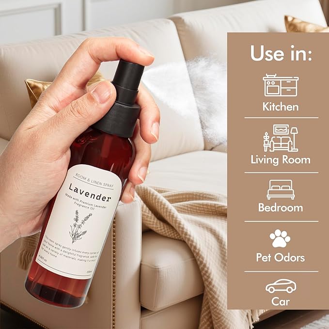 Linen and Room Spray, Lavender Room Fragrance Spray, Air Freshener Spray, Air Fresheners for Home, Bathroom, Bedding, Each 4.06 fl oz (2 Pack)