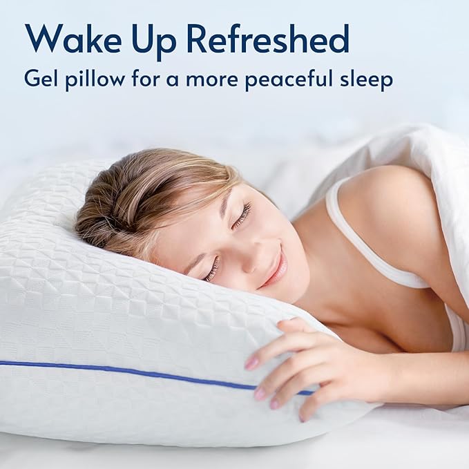 viewstar Memory Foam Pillows Queen Size Set of 2, Adjustable Firm Pillows for Side Back Stomach Sleepers, Shredded Gel Pillows for Sleeping 2 Pack with Washable Removable Cover 19"x 28"