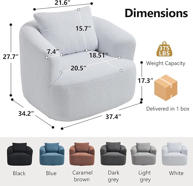 Swivel Accent Chair,360° Rotating Barrel Chair,Teddy Fleece High-Resilience Sponge Single Sofa, Easy Assembly for Living Room, Bedroom, Apartment White