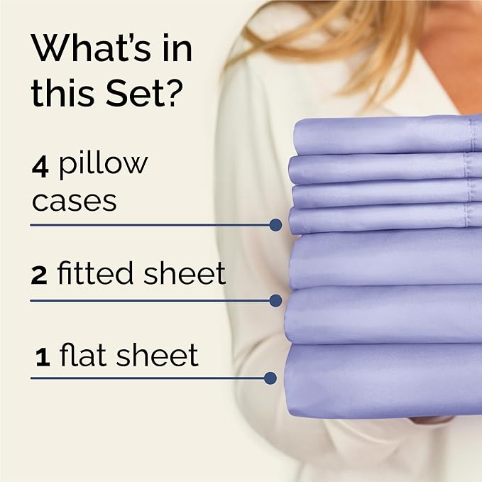 Split King Sheets Set 7 Piece - Includes 4 Pillowcases - Bed Sheets Split King - Soft Hotel Luxury Bedding - Cooling, Comfy & Breathable - 1 Flat & 2 Fitted & 4 Pillowcases w/ Deep Pockets - Lavender