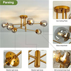 SZXYKEJI 6-Lights Glass Globe Chandelier Modern Flush Mount Ceiling Light Fixture Gold Farmhouse Lighting for Dining Room Living Room Bedroom Kitchen Passageway.