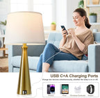 Seealle Modern Table Lamps Set of 2 - Touch Bedside Lamp for Nightstand with USB C+A,3-Way Dimmable Coppery Nightstand Lamps for Living Room Bedroom End Table with White Shade(Bulb Included)