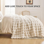 Cozy Faux Fur Throw Blanket for Couch-Warm Fuzzy Throw Blanket, Soft Plush Thick Bubble Blankets for Bedroom and Living Room, Furry Luxury Blanket, 50 x 60, Cream