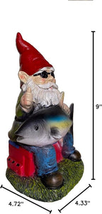 Fishing Gnome with Tuna Fish,Fishing Garden Gnomes Outdoor,Funny Garden Gnome 9“，Fishing Gnomes Decorations for Yard (Fishing Gnome)