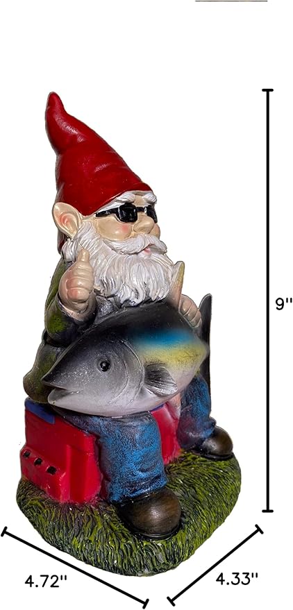 Fishing Gnome with Tuna Fish,Fishing Garden Gnomes Outdoor,Funny Garden Gnome 9“，Fishing Gnomes Decorations for Yard (Fishing Gnome)