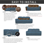 Easy-Going 8 Pieces Recliner Sofa Stretch Sofa Slipcover Sofa Cover Furniture Protector Couch Soft with Elastic Bottom Kids, Spandex Jacquard Fabric Small Checks Bluestone