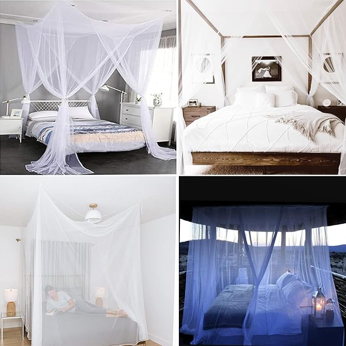 VISATOR Mosquito Net Bed Canopy, 4 Corner Post Canopy Bed Curtains with 4 Hanging Hooks, 30ft Tether and 4 Tassel Hanging Pendants for Full/Queen/King Size
