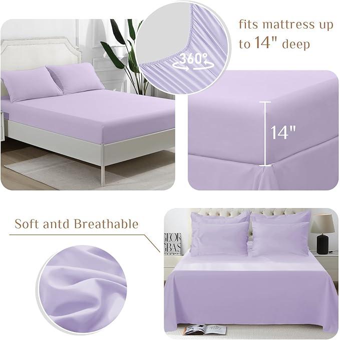 JOLLYVOGUE Queen Comforter Set, Ultra-Soft Bed in a Bag Queen Size 7 Pieces, Oeko-TEX Certified Bedding Set with Down Alternative Comforter, Sheets, Pillowcases & Shams, Lavender