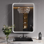 White Bathroom Mirror 24x36 Inch, White Metal Framed Bathroom Mirror for Wall, Rounded Rectangle Matte Bathroom Vanity Mirror, Tempered Glass, Anti-Rust, Horizontal/Vertical