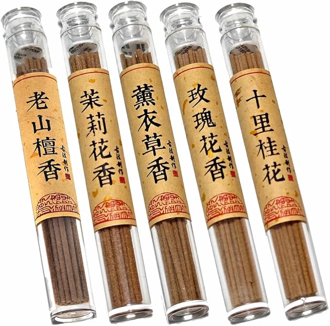 Chinese Incense Sticks Gift Set - Pack of 5 (120) Natural Sandalwood, Lavender, Jasmine, Osmanthus, Rose Incense Stick Scent Gifts