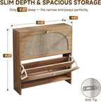 Nicetree Freestanding Ultra Slim Fluted Accent Shoe Storage Cabinet for Entryway - 2 Flip Drawers & 3-Tier Adjustable Shelves, Farmhouse Modern Rustic Shoe Rack for Hallway, Foyer