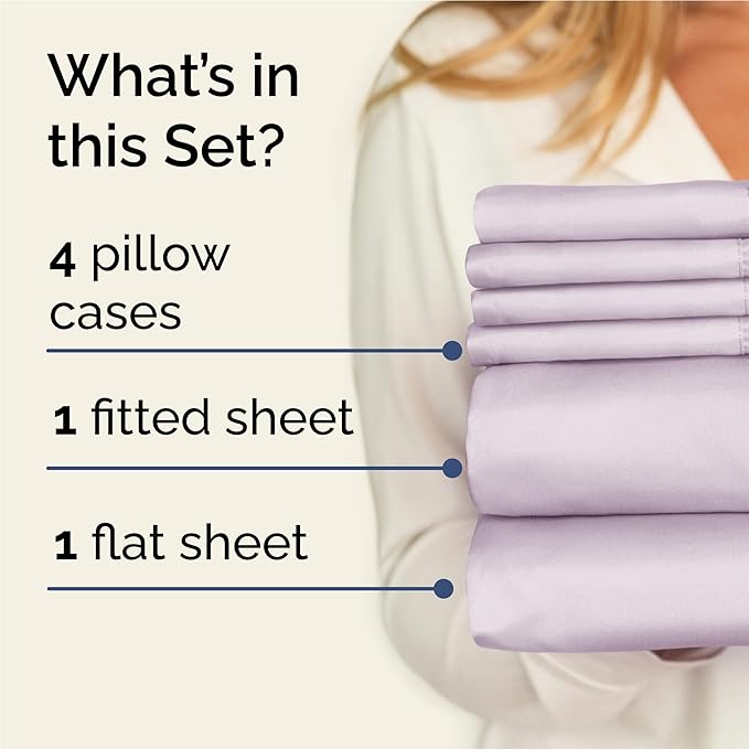 Full Sheets Set 6 Piece - Includes 4 Pillowcases - Bed Sheets Full Size - Soft Hotel Luxury Bedding - Cooling, Comfy & Breathable - 1 Flat & 1 Fitted & 4 Pillowcases w/ Deep Pockets - Light Lavender