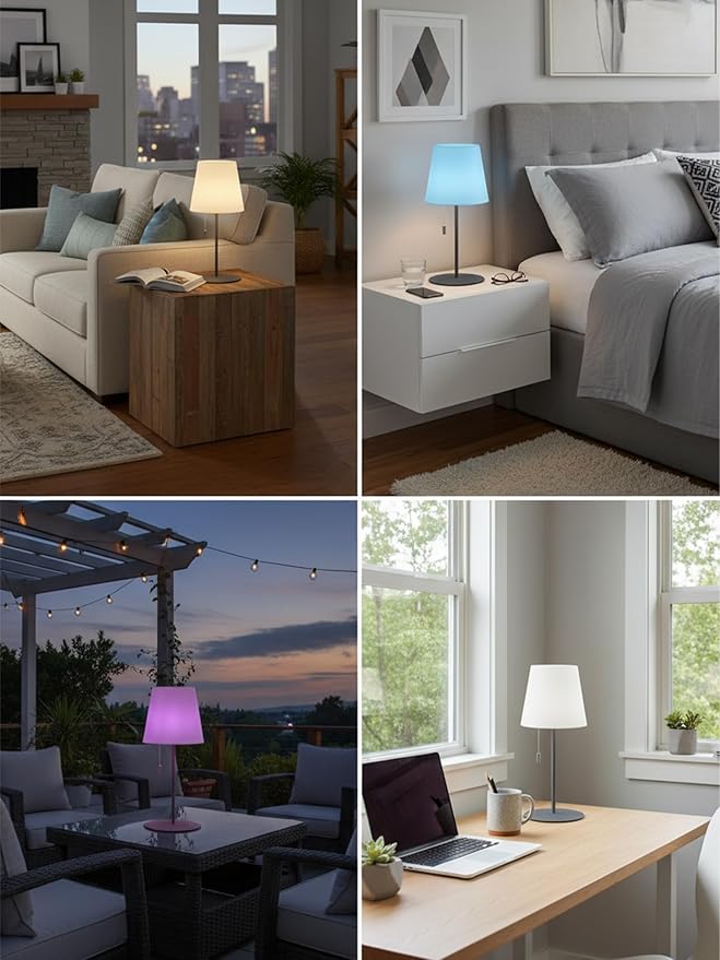 uuffoo Cordless Rechargeable Outdoor Table Lamp, Dimmable Shower Lamp for Living Room, Bedroom, Bathroom, Patio, Restaurant, Small Modern Desk Light with RGB Color Changing, Warm White & Candle Mode