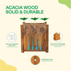 IDZO Acacia Wood Flower Planter Box for Outdoor Plants, 1pc Wooden Raised Garden Bed with Handles, Drainage Holes, Ideal for Garden and Home Décor, Light Cherry