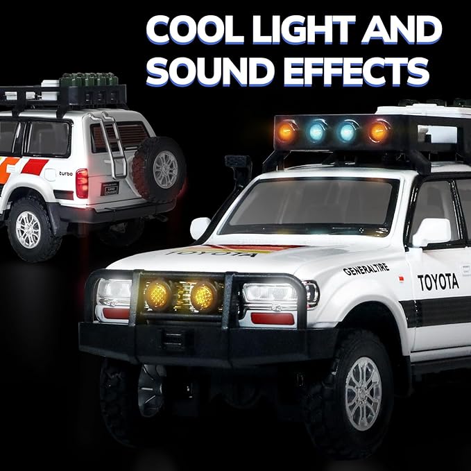Toy Cars for Boys Diecast Cars 1 24 Scale Compatible with Land Cruiser LC80 Car Model Collectible,Pull Back Toy Car with Lights and Sounds,Toy Cars for Boys Age 4-7（White）