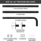 Blackout Curtain Rod Wrap Around Design - Adjustable 36-66 Inches - Wall/Ceiling Mount - Heavy Duty Metal - Room Darkening French Return Drapery Hardware - Modern Minimalist Bracket - Matte Black