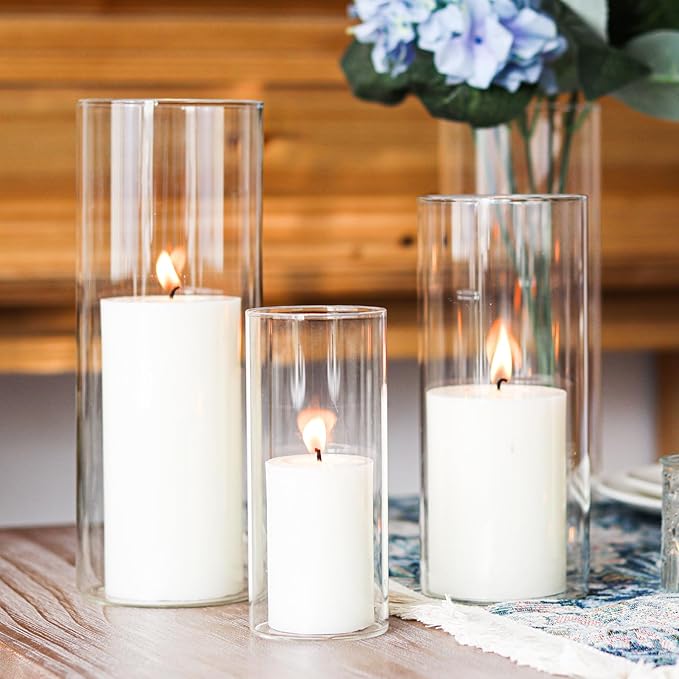 Hurricane Candle Holders 24 PCS Cylinder Flower Vases, Pillar Votives Floating Candles Holder, Clear Glass Vase for Wedding Party Decoration 10" 7.8" 6"