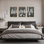 Celestdeco Modern White Forest Framed Canvas Wall Art Set, Minimalist Woodland Art Painting, Retro Tree Landscape Wall Decor, Wildland Deer Artwork for Living Room, Dining Room, Office - 24"x36"x3