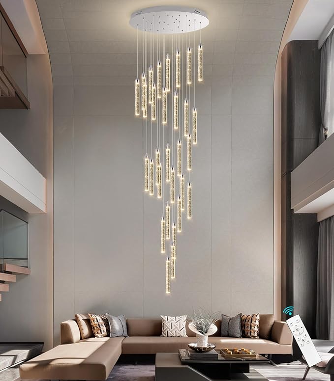 30-Light 197'' High Ceiling Chandeliers Modern Crystal Chandeliers for Entryway Long Spiral LED Dimmable Chandelier Flush Mount Ceiling Staircase Foyer Living Room Sloped ceilings Light Fixture