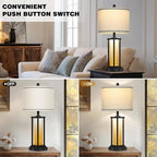 27" Tall Vintage Table Lamp Set of 2 with USB C+A & Outlet,Farmhouse Nightstand Lamp for Living Room,Rustic Retro Bedside Lamps with Red-Orange Glass Night Light for Bedroom Entryway,Black-2