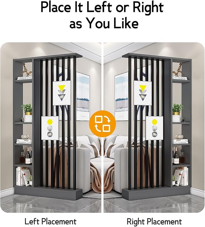 Wall Room Divider, Storage Cabinet Storage Display with Shelves, Modern Freestanding Wood Room Divider Screen, Wall Privacy Screens for Home Decorative (Grey,43.3" L x 9.5" W x 79.5" H)