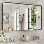WEER Black Bathroom Mirror for Wall, 40X24 Inch Matte Black Mirror, Rectangular Black Metal Framed Vanity Mirror with Tempered Glass, Rounded Corner, Anti-Rust (Horizontal/Vertical)