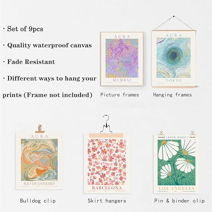 Flower Market Poster, Minimalist Floral Flower Market Wall Art, Colorful Abstract Aura Posters for Room Aesthetic, Aura Gradient Spiritual Affirmation Canvas Art Prints for Bedroom Boho Wall Decor（8x10inch, Unframed)