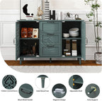 Sideboard Buffet Credenza - Modern 2 Door 3 Drawer Cabinet with Storage, Accent Cabinet with Carved Pattern, Farmhouse Wood for Living and Dining Area (Green)