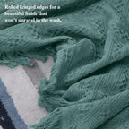 Simple&Opulence 100% Cotton Throw Blanket for Bed, Couch, Boho Luxury Geometric Knit Woven Blanket with Tassels Soft Lightweight Cozy Breathable, Vintage Farmhouse Decoration for All-Season(Green)