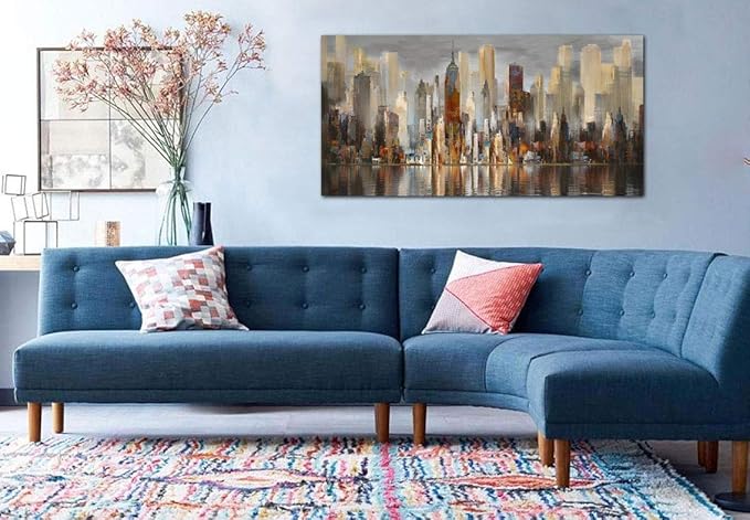 Wall Decorations Framed Large Cityscape New York Wall Decor Canvas Prints Abstract Brown City Theme Paintings Modern Canvas Wall Art for Living Room Bedroom Big Size 29x58