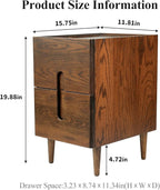 Narrow Nightstand, Mid Century Modern Nightstand, Solid Wood Bedside Table, Side Table witn Drawers (Walnut, 11.81inches)