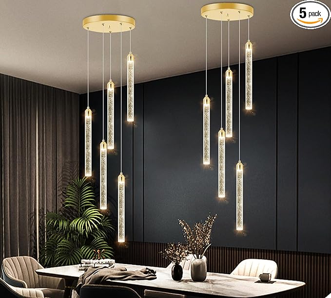 Mini Chandelier Modern Pendant Lights LED Bubble Crystal Kitchen Island Light Fixtures Gold Mini Pendant Lighting for Kitchen Island Dining Room Bedroom Bar Dimmable Ceiling Hanging Lights 2700K 6000K