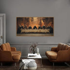 KAIRNE Framed Skeleton Canvas Wall Art,Abstract Retro Skull Print Set of 1(40”X20”),Scary Halloween Pictures,Horror Wall Art,Skeleton Last Supper Posters for Living Room Bedroom Ding Room Office Decor