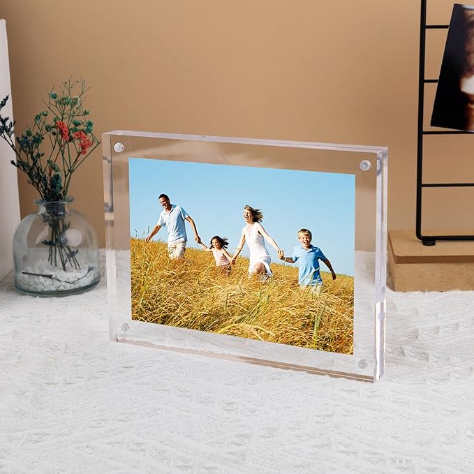Golden State Art 6x8 Acrylic Picture Frames 5 Pack, Frameless Clear Photo Frame, Double Sided Freestanding, Tabletop Display for Home Office Desk