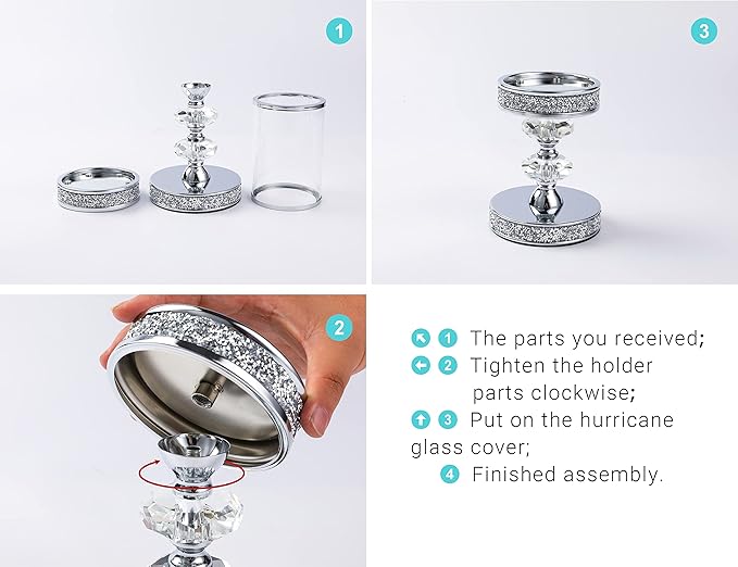 Pillar Candle Holders, Candle Holders for Pillar Candle, Crystal Candlesticks Holder for Home Decor, Wedding, Events, Coffee Dining Table CH048MD