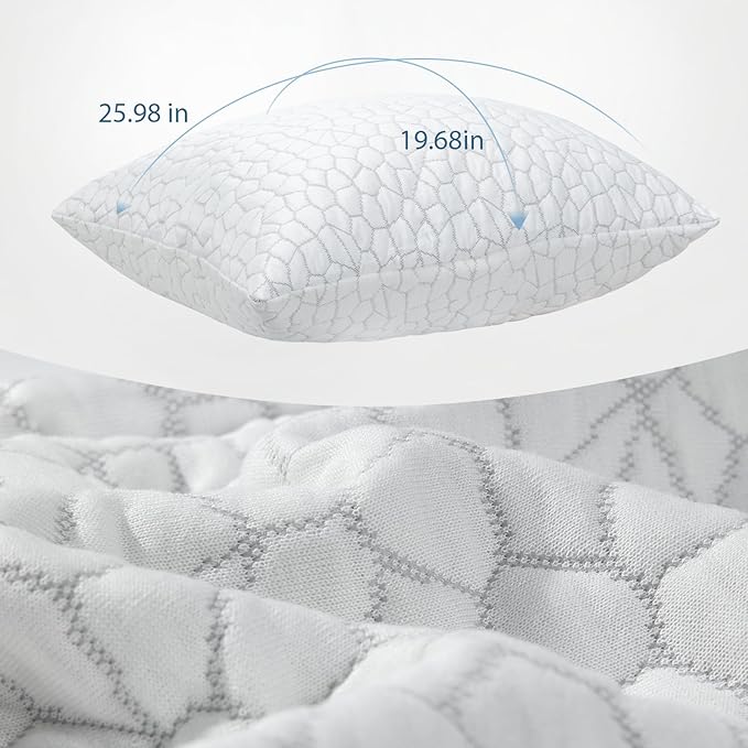 Shredded Memory Foam Pillows for Sleeping Cooling Pillows for Side Sleeper Support Adjustable Bed Pillow with 2 Extra Fill Standard Pillow