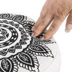 Asense Small Round Ottoman Foot Rest Stool Linen Padded Seat Footstool Ottoman with Anti-Slip Wooden Legs (White+Black,Linen)