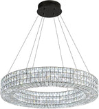 Dia 24" Modern Crystal Chandelier Black Ring Chandelier Adjustable Height Luxury Crystal Pendant Ceiling Light Fixture for Dining Living Room Bedroom