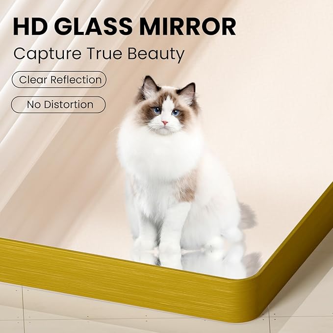 Gold Bathroom Mirror, 28x36 Inch Brushed Gold Metal Frame Mirror for Wall, Rounded Rectangle Bathroom Vanity Mirror, Tempered Glass, Anti-Rust, Horizontal/Vertical