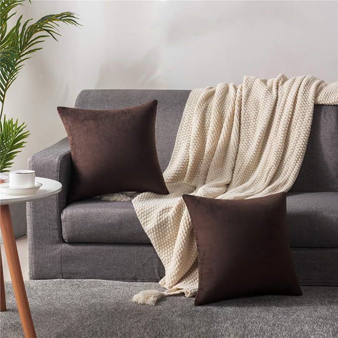 Decorative Pillow Cases 16x16 Chocolate Brown: 2 Pack Cozy Soft polyester Square Throw Pillow Covers for Farmhouse Home Decor