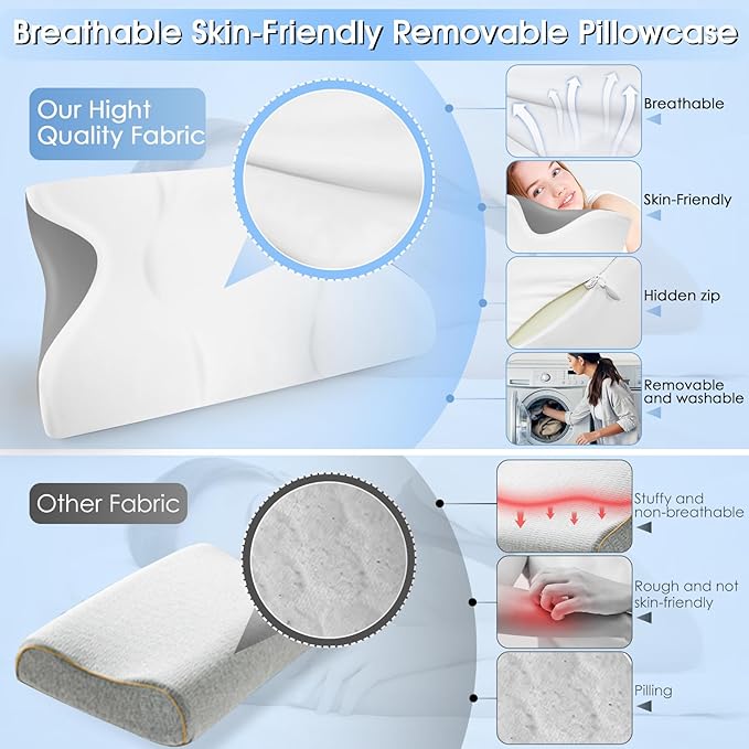 Cervical Neck Pillow for Pain Relief: Ergonomic Orthopedic Contour Pillow - Memory Foam Pillows (Rectangular)