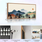 SIGNINART Large Boho Mountains Framed Canvas Wall Art, Watercolor Nature Landscape Art Prints, Neutral Modern Sunrise Art Paintings, Green Forest Wall Decor for Living Room, Bedroom, Office 20"x40"
