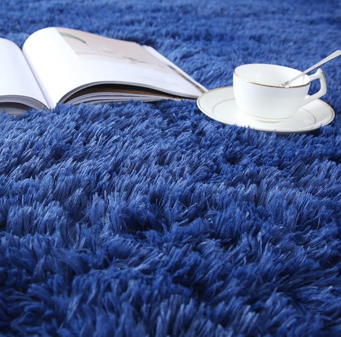 CAIYUECS Blue Area Rug for Living Room: Indoor Ultra Soft Shag Plush Rugs for Bedroom - Non-Skid Modern Nursery Faux Fur Rugs for Kids Room Home Decor (8x10 Feet, Navy Blue)