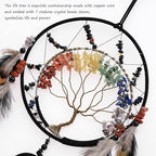 7 Chakras Black Tree of Life Dream Catchers Wall Decor with Rainbow Healing Crystal Stone Handmade Art Feather Dreamcatcher Wall Hanging Ornament for Bedroom Decor Blessing Gift Wedding Party-23.6"