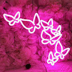 SYLHOME Pink Butterfly Led Neon Light Sign Girls Bedroom Kids Room Beauty Studio Living Room Wedding Birthday Christmas Party Light Up Sign 16.5" X 8.9" USB