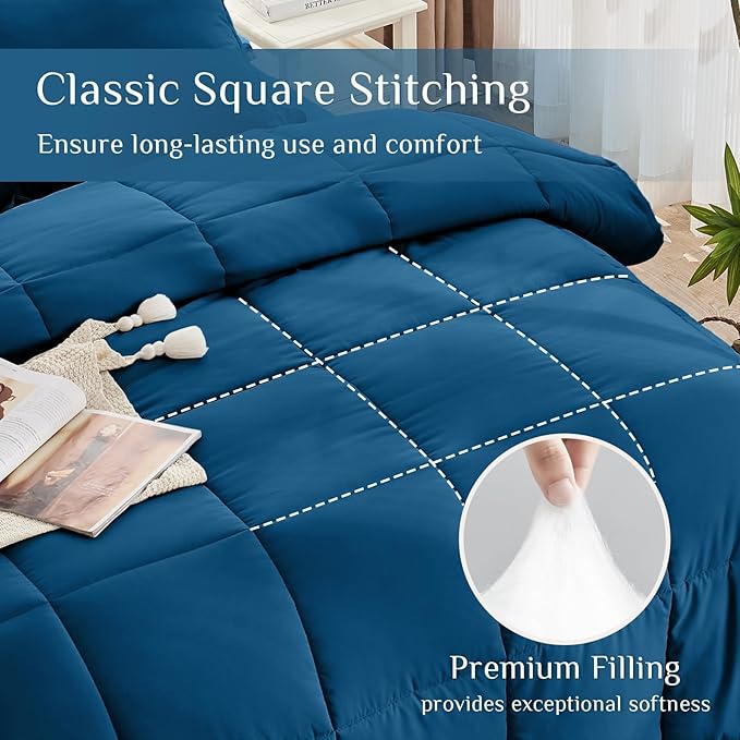 JOLLYVOGUE Queen Comforter Set, Ultra-Soft Bed in a Bag Queen Size 7 Pieces, Oeko-TEX Certified Bedding Set with Down Alternative Comforter, Sheets, Pillowcases & Shams, Teal