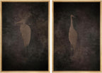 SIGNFORD Framed Canvas Print Wall Art Set Abstract Crane Silhouettes Vintage Dark Tones Illustration Modern Art Decorative Nordic Nature for Living Room, Bedroom, Office - 16"x24"x2 Natural
