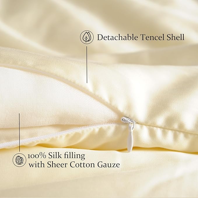 CUDDLE DREAMS Silk Filled Comforter for All Season, Detachable Tencel Duvet Cover for Easy Care, Naturally Breathable (Ivory, King)