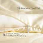 CUDDLE DREAMS Silk Filled Comforter for All Season, Detachable Tencel Duvet Cover for Easy Care, Naturally Breathable (Ivory, King)